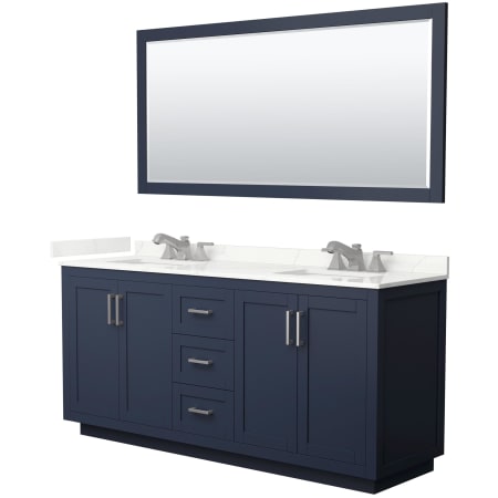A large image of the Wyndham Collection WCF292972D-QTZ-US3M70 Dark Blue / Giotto Quartz Top / Brushed Nickel Hardware