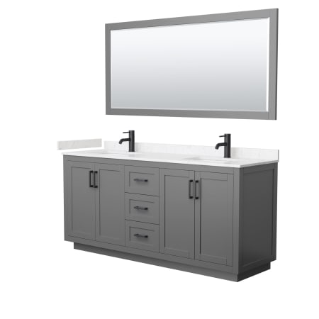 A large image of the Wyndham Collection WCF2929-72D-VCA-M70 Dark Gray / Carrara Cultured Marble Top / Matte Black Hardware
