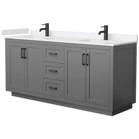 A large image of the Wyndham Collection WCF2929-72D-VCA-MXX Dark Gray / Carrara Cultured Marble Top / Matte Black Hardware