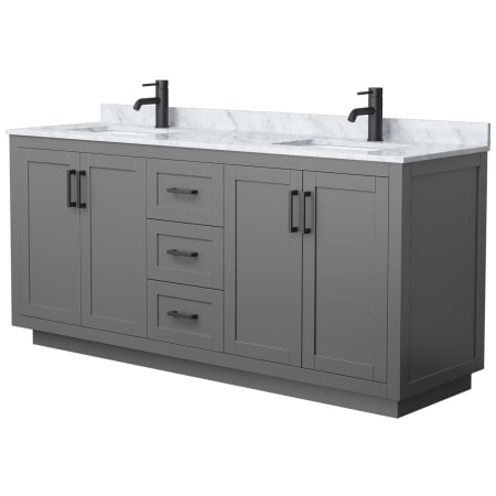 A large image of the Wyndham Collection WCF2929-72D-NAT-MXX Dark Gray / White Carrara Marble Top / Matte Black Hardware