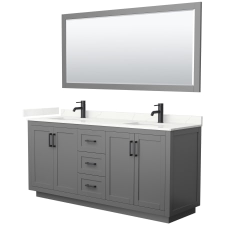 A large image of the Wyndham Collection WCF292972D-QTZ-UNSM70 Dark Gray / Giotto Quartz Top / Matte Black Hardware