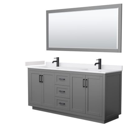 A large image of the Wyndham Collection WCF2929-72D-VCA-M70 Dark Gray / White Cultured Marble Top / Matte Black Hardware