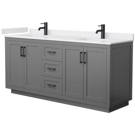 A large image of the Wyndham Collection WCF2929-72D-VCA-MXX Dark Gray / White Cultured Marble Top / Matte Black Hardware