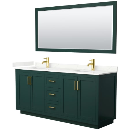 A large image of the Wyndham Collection WCF292972D-QTZ-UNSM70 Green / Giotto Quartz Top / Brushed Gold Hardware