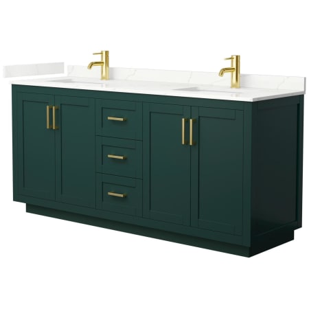 A large image of the Wyndham Collection WCF292972D-QTZ-UNSMXX Green / Giotto Quartz Top / Brushed Gold Hardware