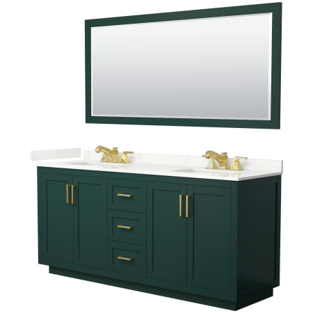 A large image of the Wyndham Collection WCF292972D-QTZ-US3M70 Green / Giotto Quartz Top / Brushed Gold Hardware