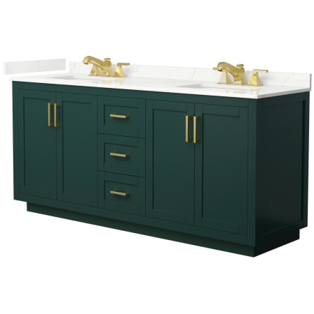 A large image of the Wyndham Collection WCF292972D-QTZ-US3MXX Green / Giotto Quartz Top / Brushed Gold Hardware