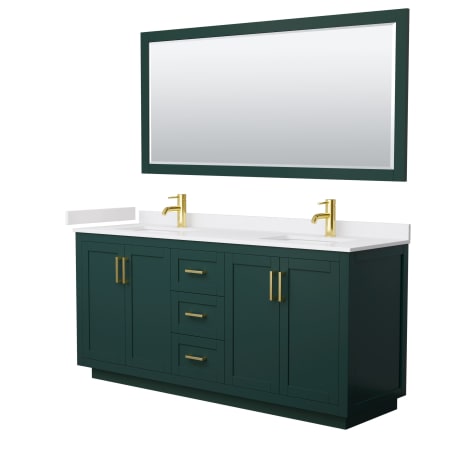 A large image of the Wyndham Collection WCF2929-72D-VCA-M70 Green / White Cultured Marble Top / Brushed Gold Hardware