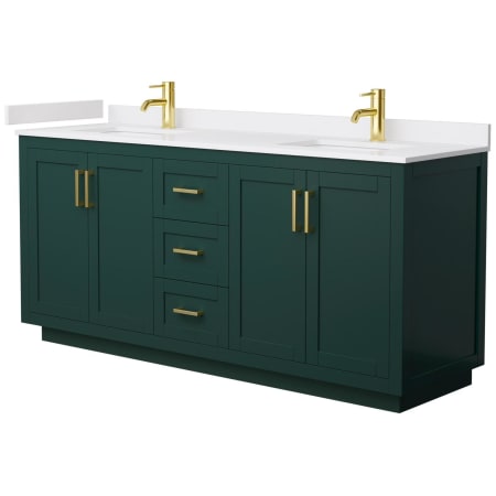 A large image of the Wyndham Collection WCF2929-72D-VCA-MXX Green / White Cultured Marble Top / Brushed Gold Hardware