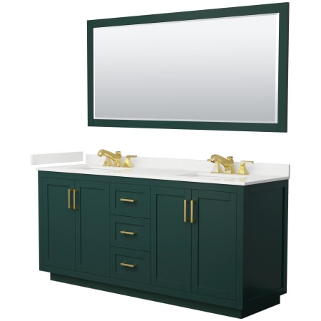 A large image of the Wyndham Collection WCF292972D-QTZ-US3M70 Green / White Quartz Top / Brushed Gold Hardware