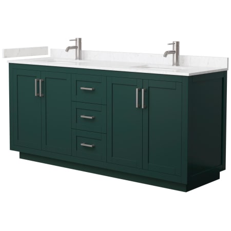 A large image of the Wyndham Collection WCF2929-72D-VCA-MXX Green / Carrara Cultured Marble Top / Brushed Nickel Hardware