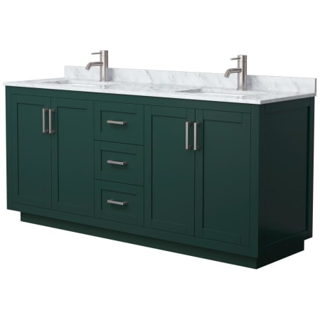 A large image of the Wyndham Collection WCF2929-72D-NAT-MXX Green / White Carrara Marble Top / Brushed Nickel Hardware