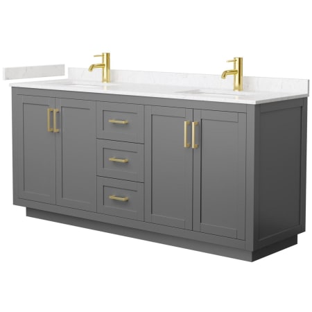 A large image of the Wyndham Collection WCF2929-72D-VCA-MXX Dark Gray / Carrara Cultured Marble Top / Brushed Gold Hardware