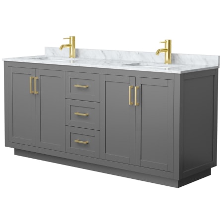 A large image of the Wyndham Collection WCF2929-72D-NAT-MXX Dark Gray / White Carrara Marble Top / Brushed Gold Hardware