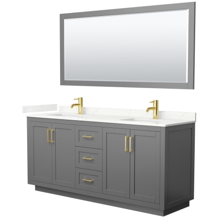 A large image of the Wyndham Collection WCF292972D-QTZ-UNSM70 Dark Gray / Giotto Quartz Top / Brushed Gold Hardware