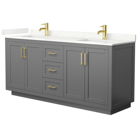 A large image of the Wyndham Collection WCF292972D-QTZ-UNSMXX Dark Gray / Giotto Quartz Top / Brushed Gold Hardware