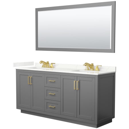 A large image of the Wyndham Collection WCF292972D-QTZ-US3M70 Dark Gray / Giotto Quartz Top / Brushed Gold Hardware