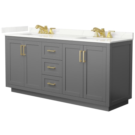 A large image of the Wyndham Collection WCF292972D-QTZ-US3MXX Dark Gray / Giotto Quartz Top / Brushed Gold Hardware