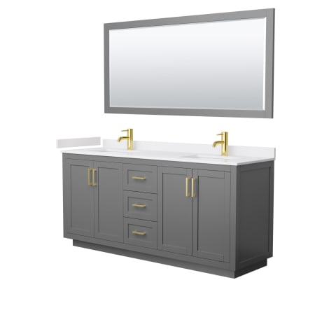 A large image of the Wyndham Collection WCF2929-72D-VCA-M70 Dark Gray / White Cultured Marble Top / Brushed Gold Hardware