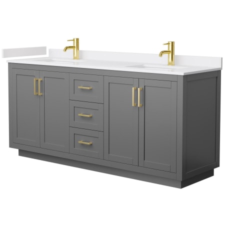 A large image of the Wyndham Collection WCF2929-72D-VCA-MXX Dark Gray / White Cultured Marble Top / Brushed Gold Hardware