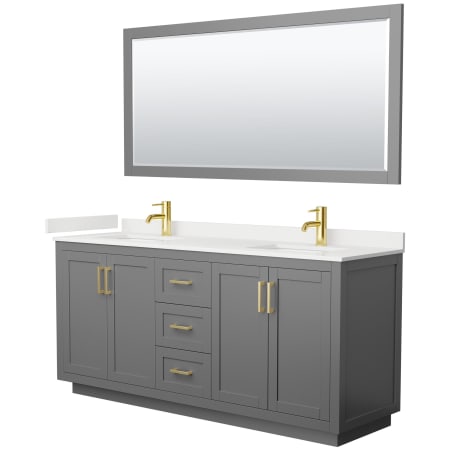 A large image of the Wyndham Collection WCF292972D-QTZ-UNSM70 Dark Gray / White Quartz Top / Brushed Gold Hardware