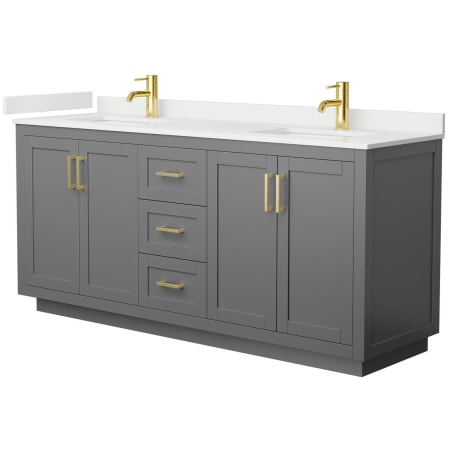 A large image of the Wyndham Collection WCF292972D-QTZ-UNSMXX Dark Gray / White Quartz Top / Brushed Gold Hardware