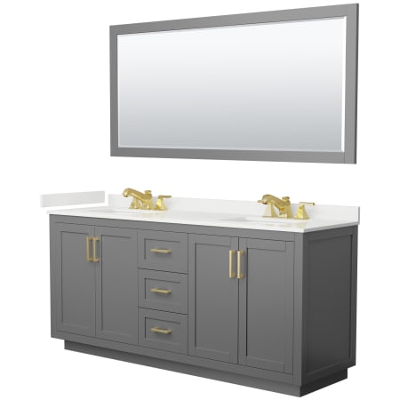 A large image of the Wyndham Collection WCF292972D-QTZ-US3M70 Dark Gray / White Quartz Top / Brushed Gold Hardware