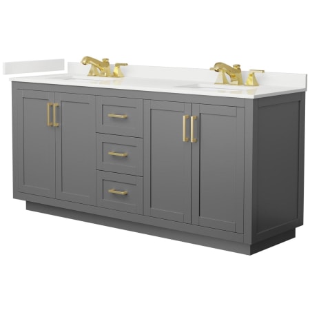A large image of the Wyndham Collection WCF292972D-QTZ-US3MXX Dark Gray / White Quartz Top / Brushed Gold Hardware