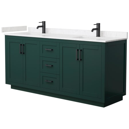 A large image of the Wyndham Collection WCF2929-72D-VCA-MXX Green / Carrara Cultured Marble Top / Matte Black Hardware