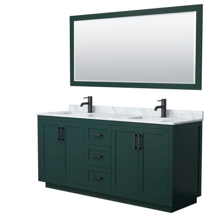 A large image of the Wyndham Collection WCF2929-72D-NAT-M70 Green / White Carrara Marble Top / Matte Black Hardware
