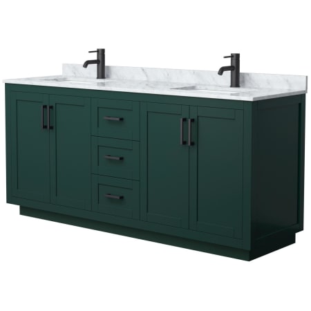 A large image of the Wyndham Collection WCF2929-72D-NAT-MXX Green / White Carrara Marble Top / Matte Black Hardware