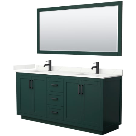 A large image of the Wyndham Collection WCF292972D-QTZ-UNSM70 Green / Giotto Quartz Top / Matte Black Hardware