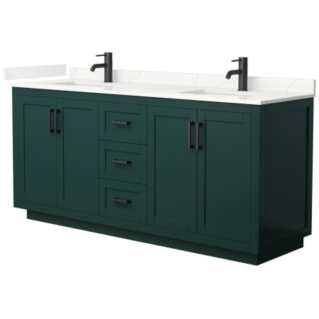 A large image of the Wyndham Collection WCF292972D-QTZ-UNSMXX Green / Giotto Quartz Top / Matte Black Hardware