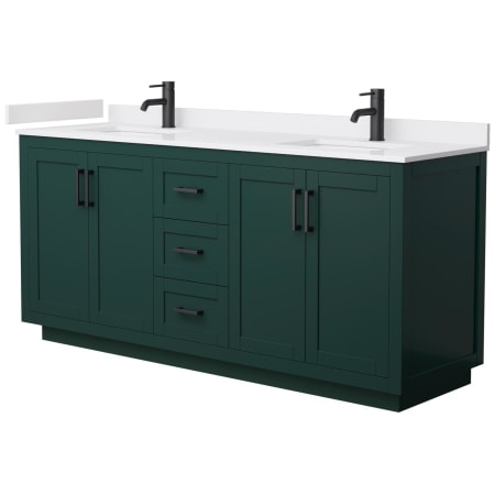 A large image of the Wyndham Collection WCF2929-72D-VCA-MXX Green / White Cultured Marble Top / Matte Black Hardware