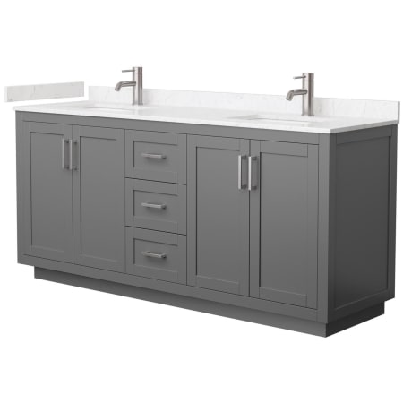 A large image of the Wyndham Collection WCF2929-72D-VCA-MXX Dark Gray / Carrara Cultured Marble Top / Brushed Nickel Hardware