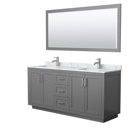 A large image of the Wyndham Collection WCF2929-72D-NAT-M70 Dark Gray / White Carrara Marble Top / Brushed Nickel Hardware
