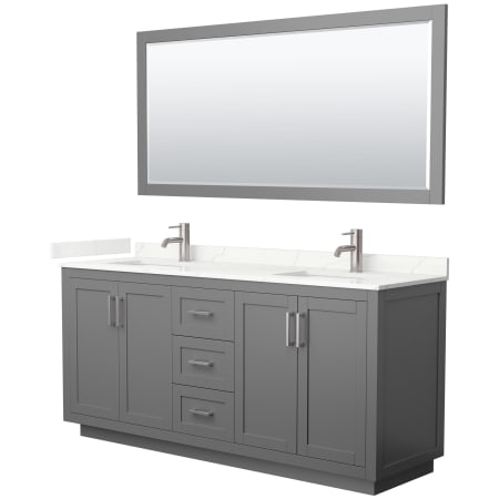 A large image of the Wyndham Collection WCF292972D-QTZ-UNSM70 Dark Gray / Giotto Quartz Top / Brushed Nickel Hardware