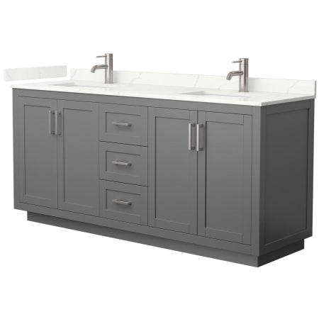 A large image of the Wyndham Collection WCF292972D-QTZ-UNSMXX Dark Gray / Giotto Quartz Top / Brushed Nickel Hardware