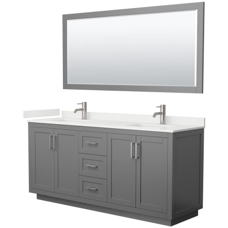 A large image of the Wyndham Collection WCF292972D-QTZ-UNSM70 Dark Gray / White Quartz Top / Brushed Nickel Hardware