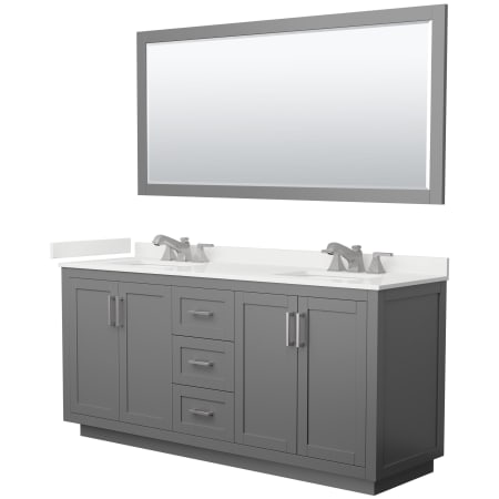A large image of the Wyndham Collection WCF292972D-QTZ-US3M70 Dark Gray / White Quartz Top / Brushed Nickel Hardware
