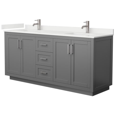A large image of the Wyndham Collection WCF292972D-QTZ-US3MXX Dark Gray / White Quartz Top / Brushed Nickel Hardware