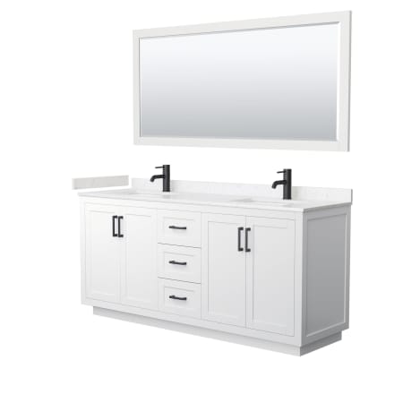 A large image of the Wyndham Collection WCF2929-72D-VCA-M70 White / Carrara Cultured Marble Top / Matte Black Hardware