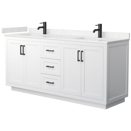 A large image of the Wyndham Collection WCF2929-72D-VCA-MXX White / Carrara Cultured Marble Top / Matte Black Hardware