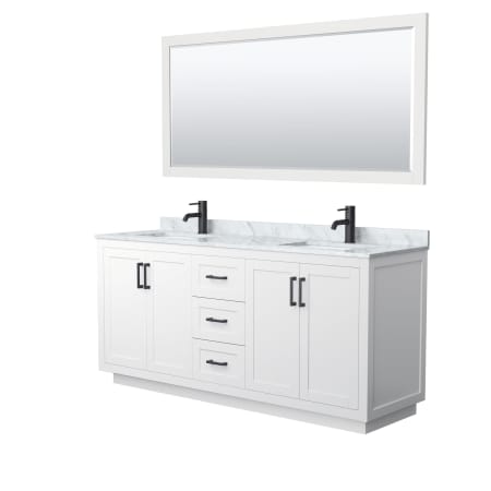 A large image of the Wyndham Collection WCF2929-72D-NAT-M70 White / White Carrara Marble Top / Matte Black Hardware