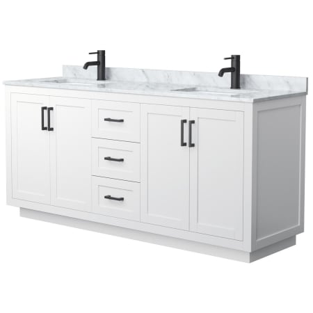 A large image of the Wyndham Collection WCF2929-72D-NAT-MXX White / White Carrara Marble Top / Matte Black Hardware