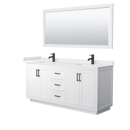 A large image of the Wyndham Collection WCF2929-72D-VCA-M70 White / White Cultured Marble Top / Matte Black Hardware