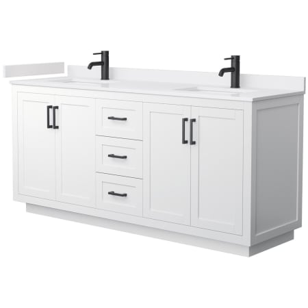 A large image of the Wyndham Collection WCF2929-72D-VCA-MXX White / White Cultured Marble Top / Matte Black Hardware