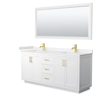 A large image of the Wyndham Collection WCF2929-72D-VCA-M70 White / Carrara Cultured Marble Top / Brushed Gold Hardware