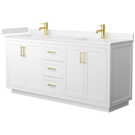 A large image of the Wyndham Collection WCF2929-72D-VCA-MXX White / Carrara Cultured Marble Top / Brushed Gold Hardware