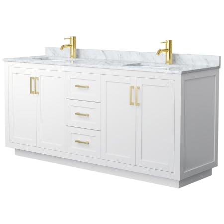 A large image of the Wyndham Collection WCF2929-72D-NAT-MXX White / White Carrara Marble Top / Brushed Gold Hardware